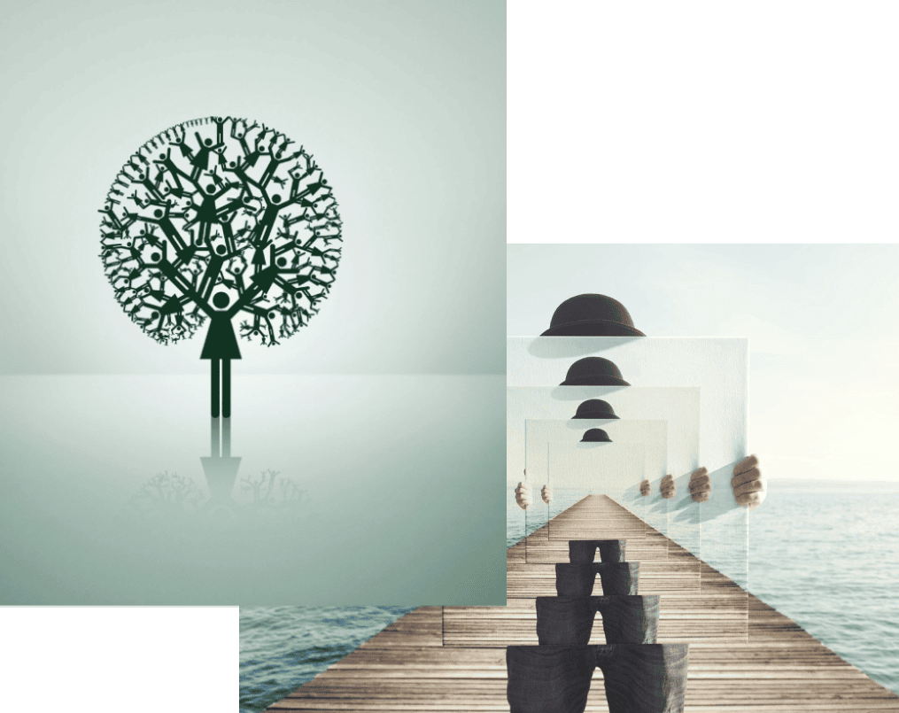 Surreal tree and pier collage illustration